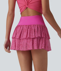 SoftlyZero™ Airy High Waisted Leopard Print Layered 2-in-1 InstantCool Mini Workout Skirt with Pocket-UPF50+