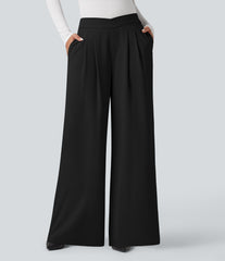 Crossover High Waisted Work Baggy Pants with Pockets