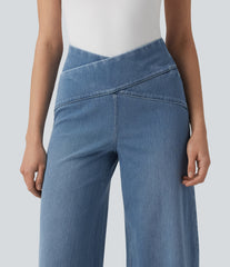Halara Flex™ Crossover High Waisted Tummy Control Casual Wide Leg Jeans with Pockets