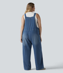 Halara Flex™ V Neck Washed Denim Casual Plus Size Overalls with Pockets
