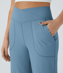 DayStretch Crossover Pocket Hem Wide Leg Yoga Pants-Smile