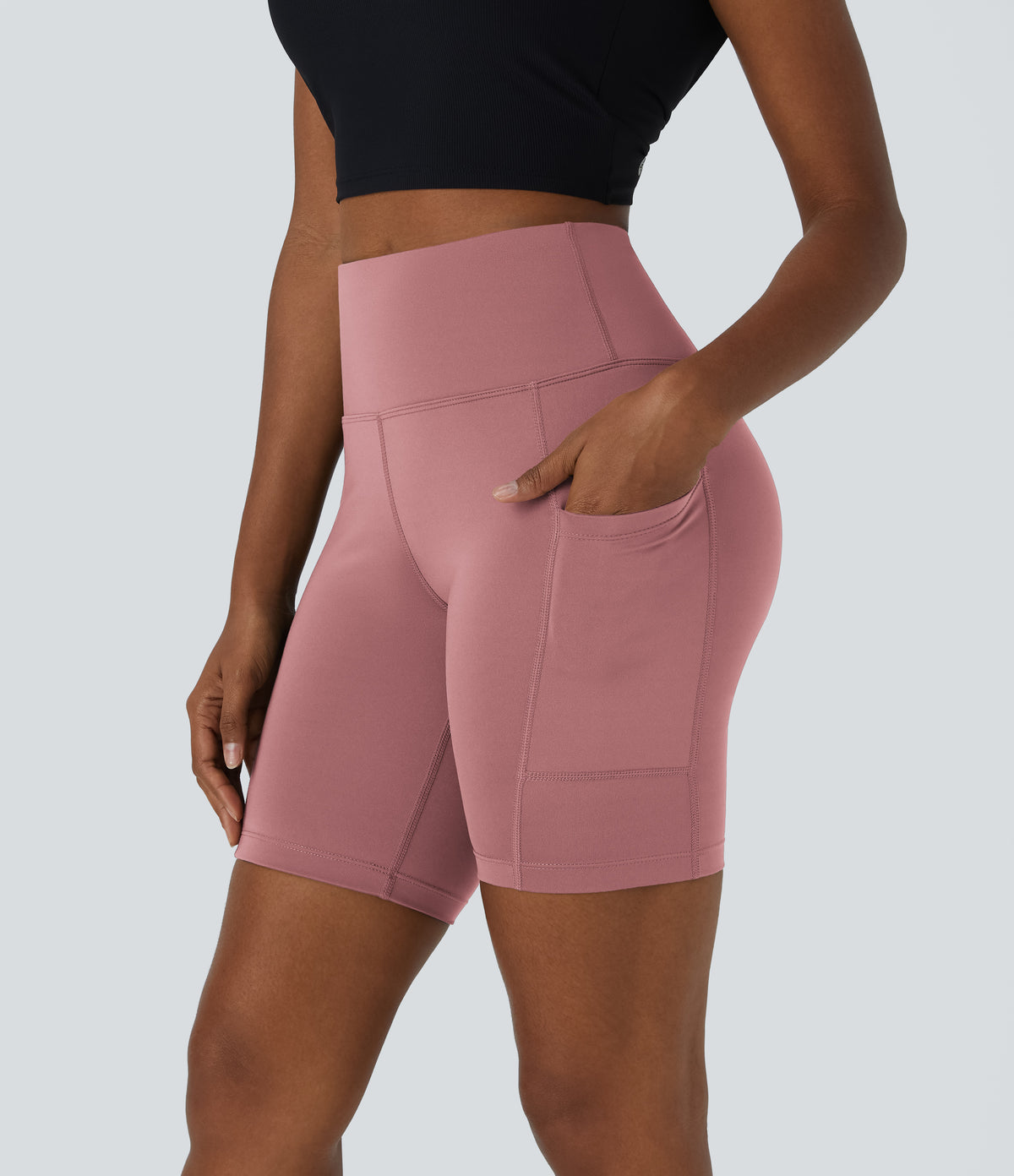 High Waisted Pocket Plain Biker Shorts 7''