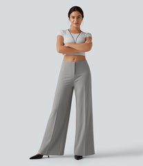 Low Rise Wide Leg Baggy Work Tailored Pants with Pockets