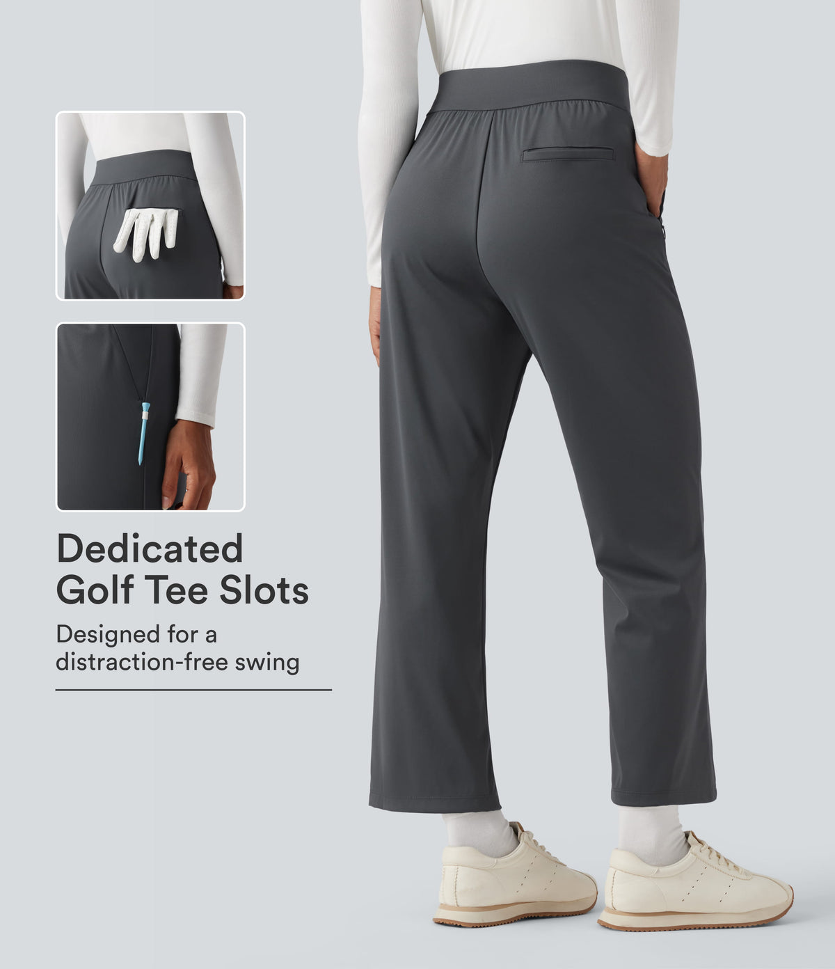 High Waisted Straight Leg Golf Pants with Pockets-Golf Tee