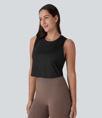 Cut Out Crossover Hem Solid Cropped Yoga Tank Top