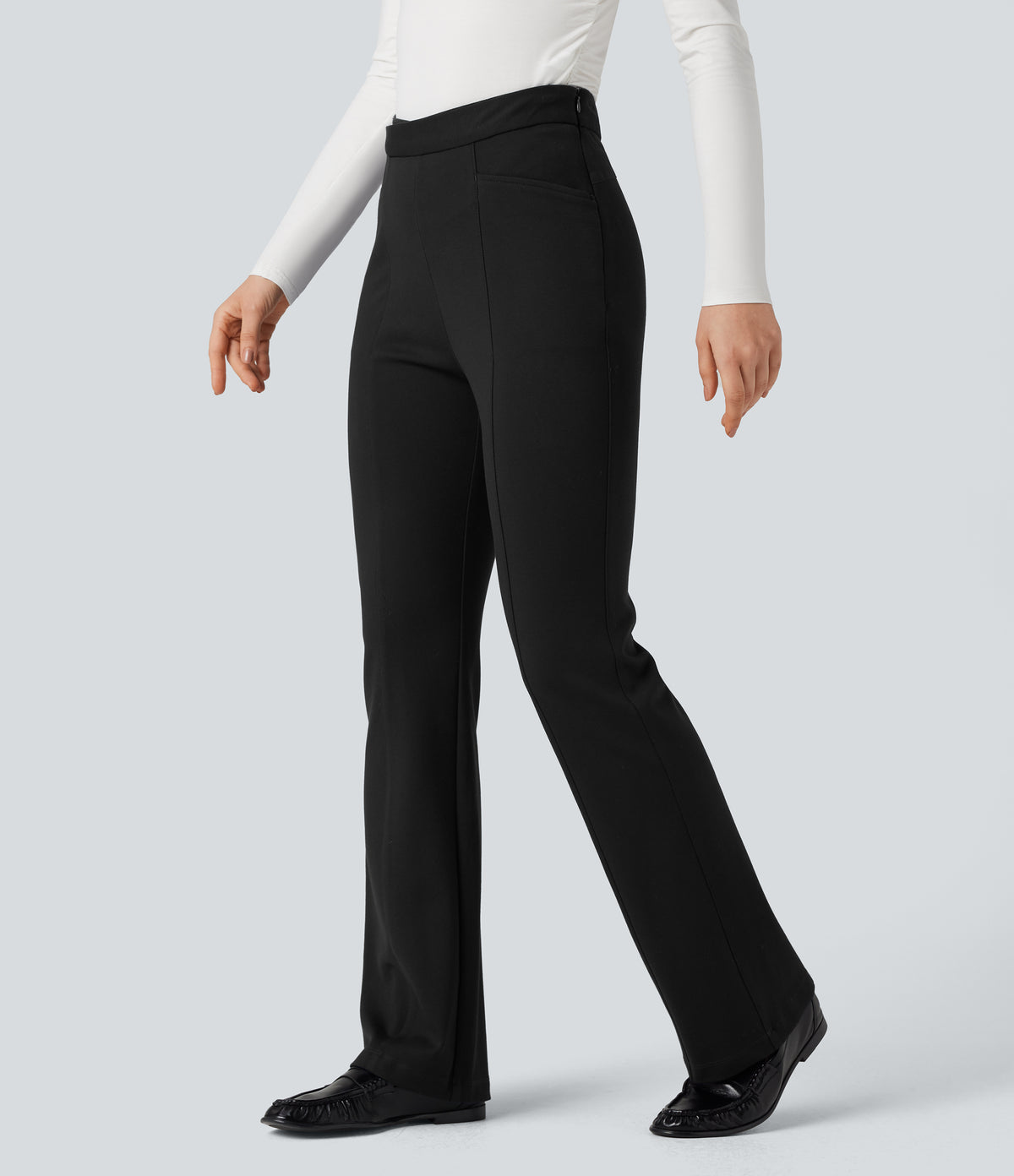 Crossover High Waisted Work Flare Pants with Pockets