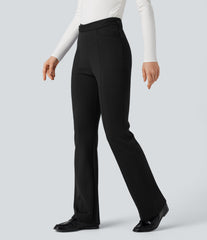 Crossover High Waisted Work Flare Pants with Pockets