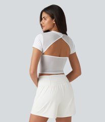 SoftlyZero™ Airy Round Neck Short Sleeve Cut-Out Back Breathable Mesh InstantCool Running Sports Top-UPF50+