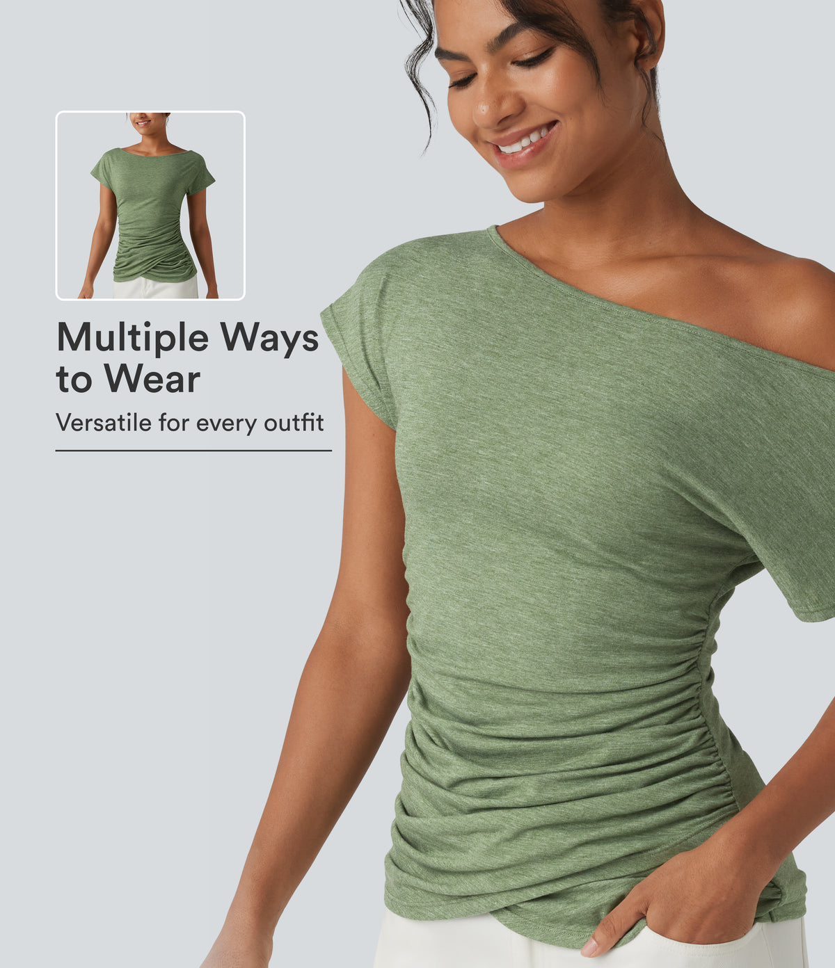 One Shoulder Short Sleeve Ruched Casual Top