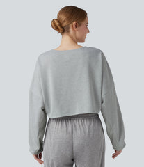 Henley Neck Long Sleeve Cropped Casual Sports Sweatshirt