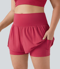 SoftlyZero™ Airy Super High Waisted 2-in-1 InstantCool Yoga Plus Size Shorts 5'' with Pockets