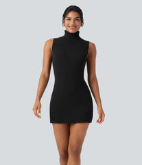 High-neck Sleeveless Mini Work Sweater Dress