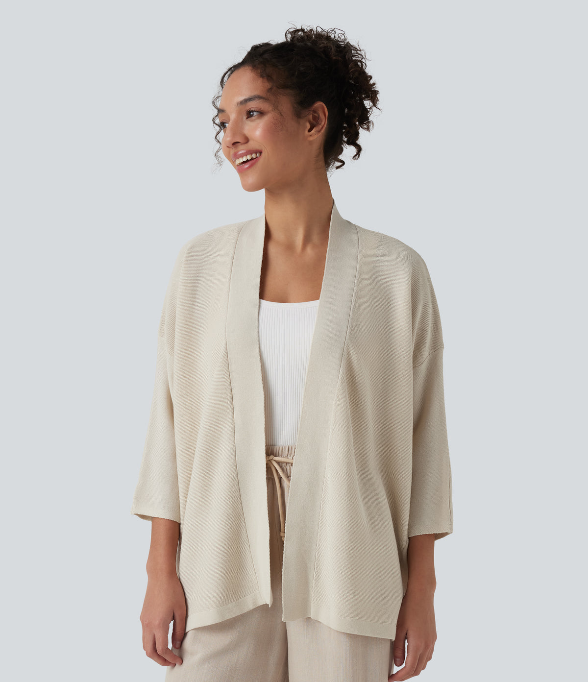 Open Front 3/4 Sleeve Casual Cardigan