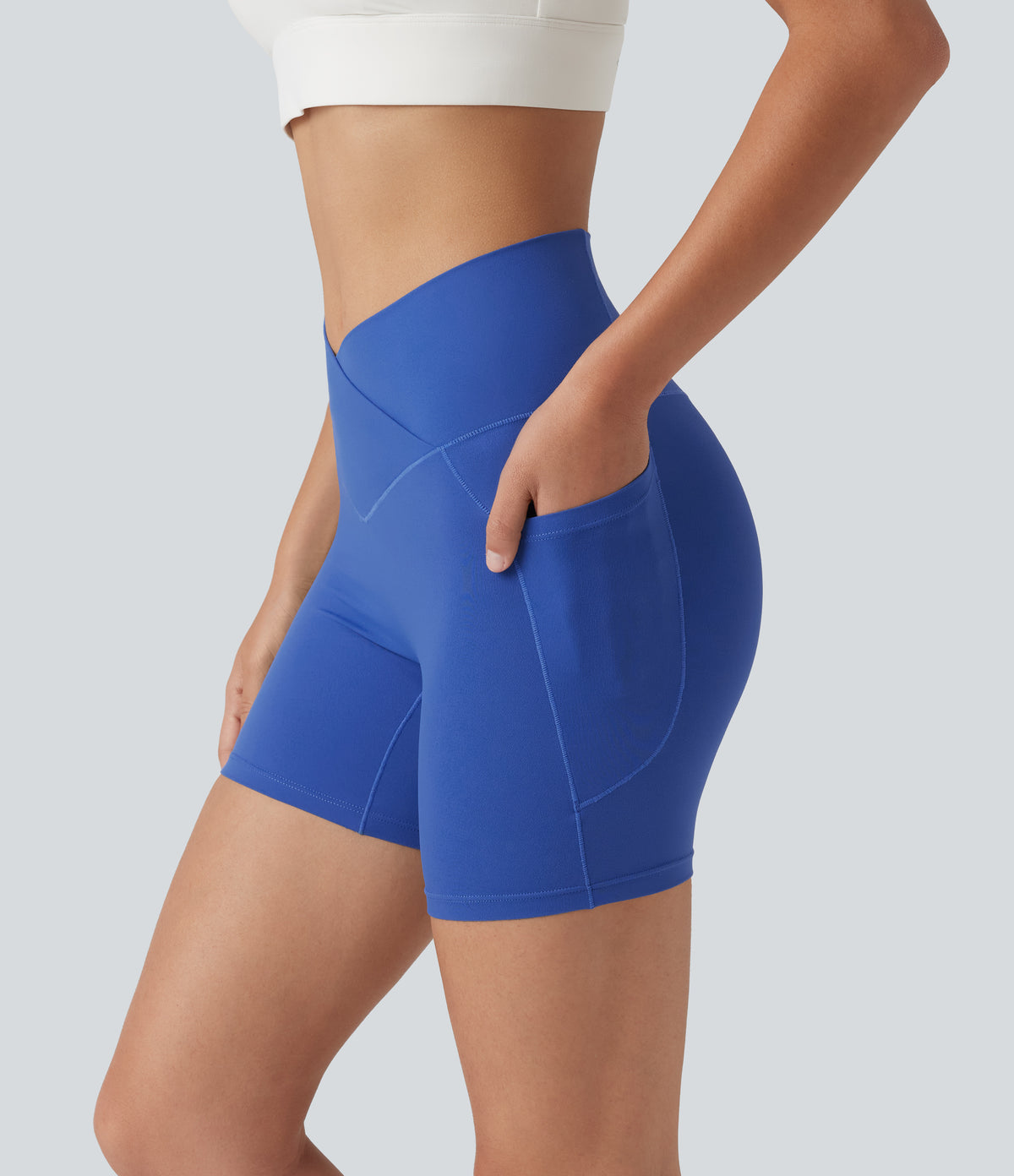 SoftlyZero™ High Waisted Crossover Yoga Biker Shorts 5'' with Pockets-UPF50+