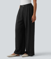 High Waisted Stripes Work Baggy Pants with Pockets