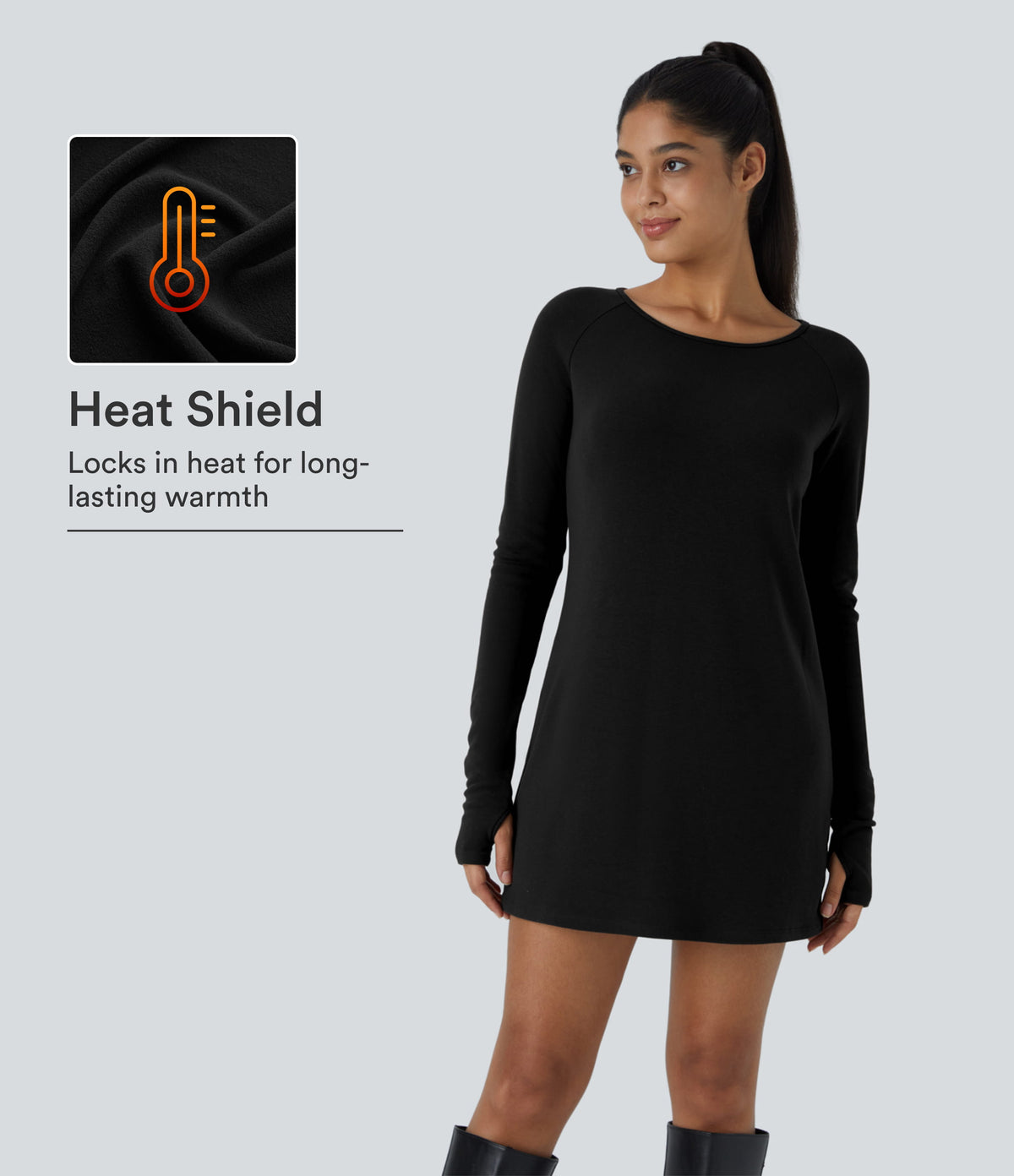 Raglan Long Sleeve Thumb Hole Thermal Mini Casual Dress