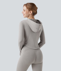 OneForm Seamless Flow Hooed Zipper Long Sleeve Thumb Hole Curved Hem Yoga Jacket