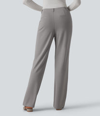 Halara Flex™ Asymmetric Mid Rise Straight Leg Crepe Work Pants with Pockets