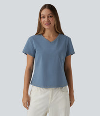 Halara Flex™ V Neck Short Sleeve Denim Casual T-Shirt