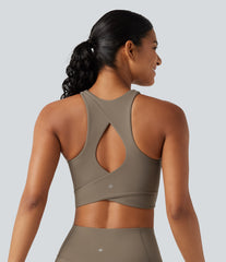 Low Support Round Neck Built-in Bra Cut Out Cool Touch Quick Dry Running Sports Bra-UPF50+