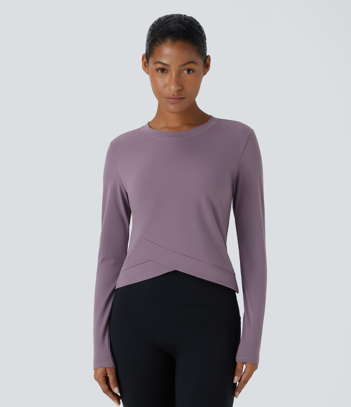 SoftlyZero™ Plush Round Neck Crossover Hem Yoga Sports Top