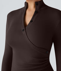Ribbed Stand Collar Long Sleeve Work T-Shirt