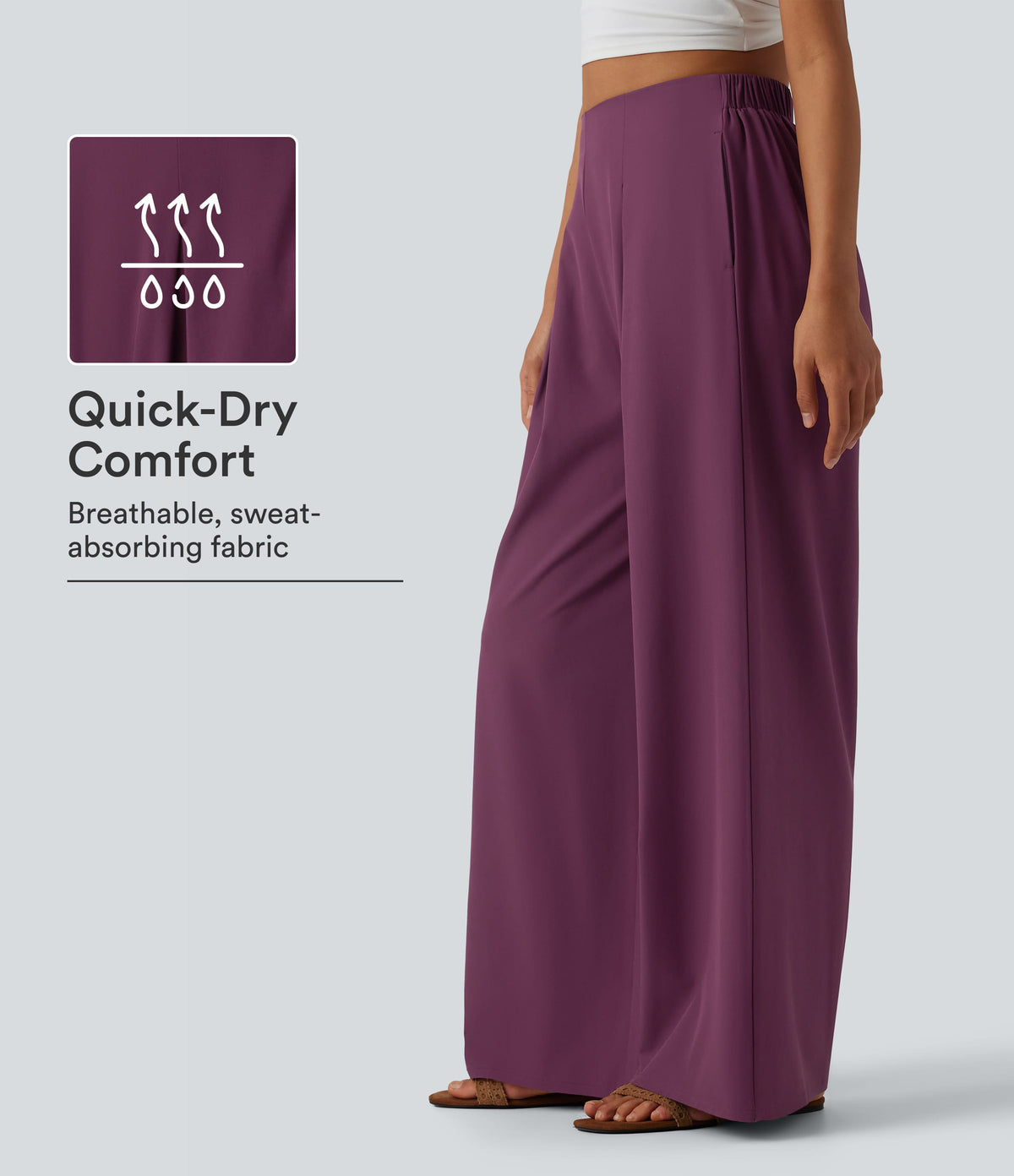 Breezeful™ High Waisted Pleated Quick Dry Resort Flowy Baggy Pants with Pockets