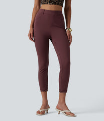DayStretch High Waisted Contrast Lace Casual Cropped Leggings with Pockets