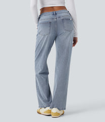 Halara Flex™ Asymmetric Low Rise Straight Leg Casual Jeans with Pockets