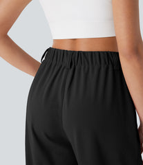 High Waisted Tapered Waffle Casual Joggers with Pocket