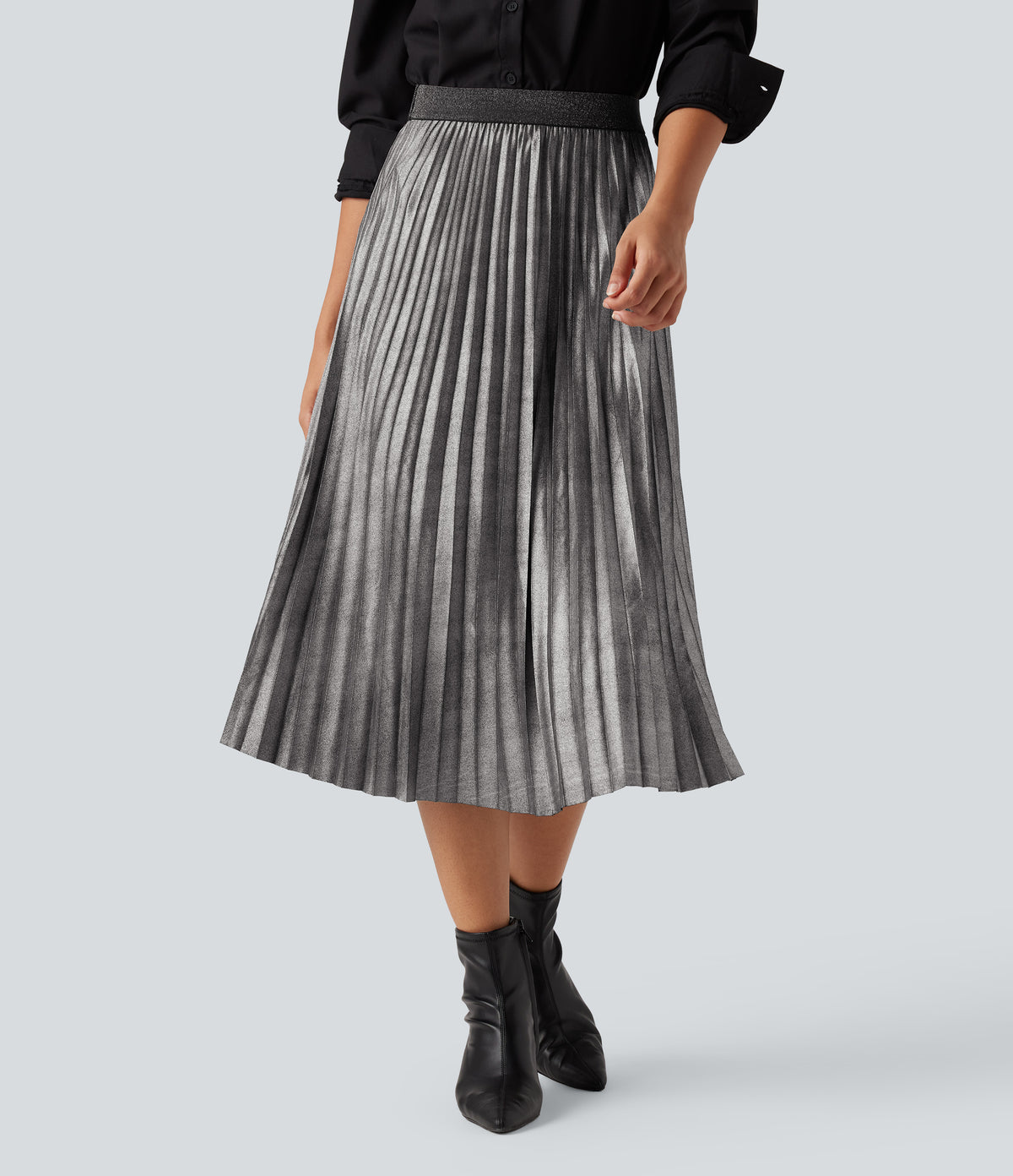 High Waisted Midi Sparkle Casual Pleated Skirt