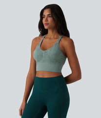 OneForm Seamless Flow Jacquard Crisscross Backless Ruched Built-in Bra Yoga Cropped Tank Top