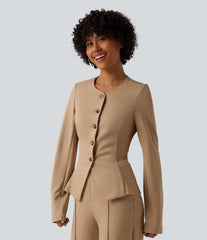 Round Neck Long Sleeve Slim Work Blazer