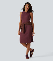 SpacerTek™ Hooded Sleeveless Cut Out Midi Casual Dress