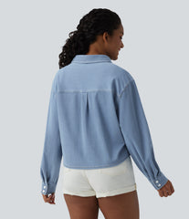 Halara Flex™ Denim Collar Long Sleeve Casual Shirt with Pocket