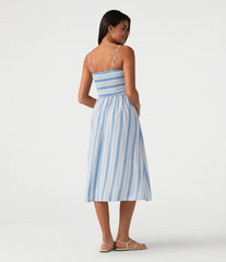 Removable Straps Shirred Stripes Linen-Feel Resort Slip Dress