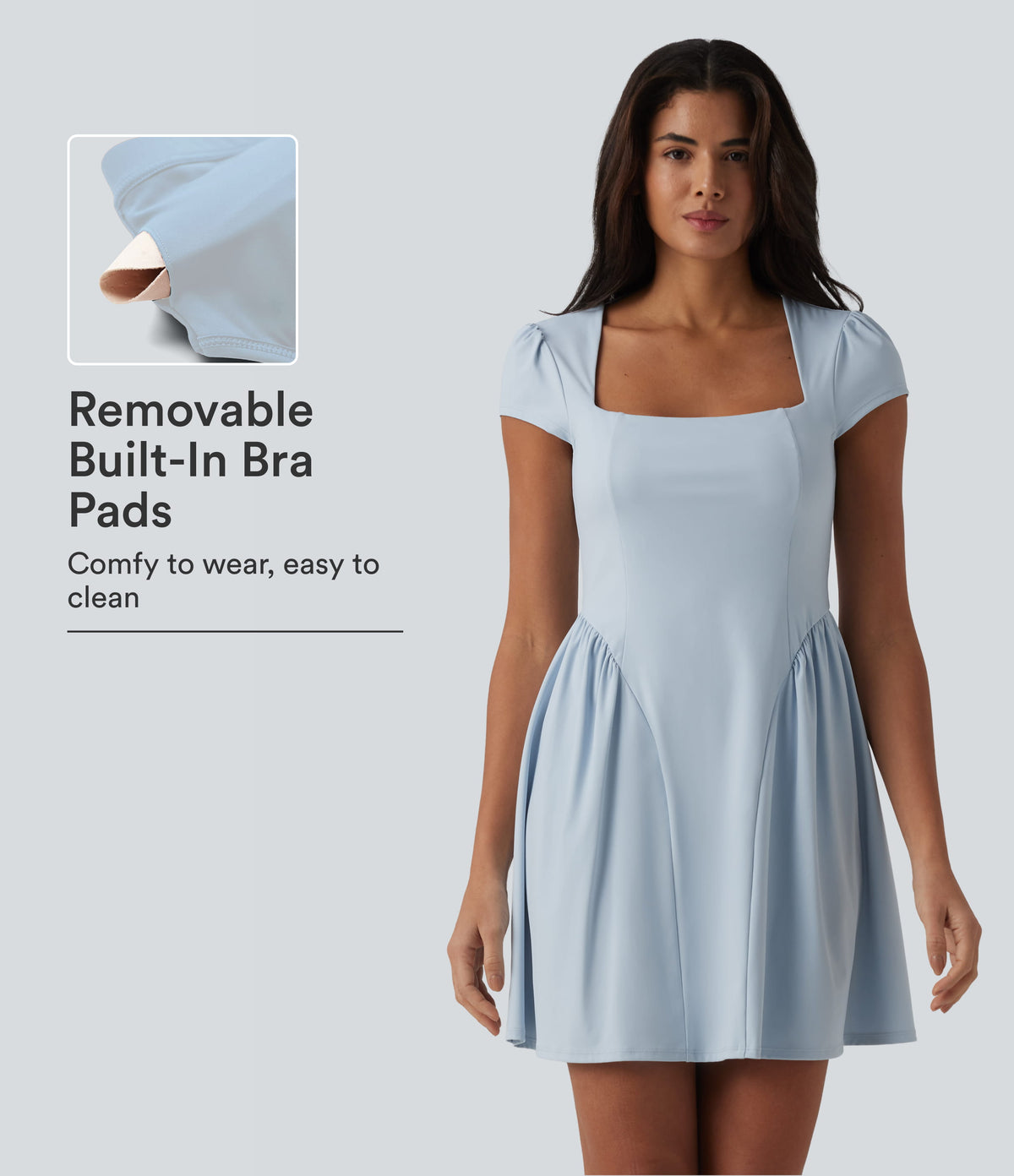 Square Neck Short Sleeve Built-in Bra Mini Casual Dress