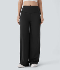 Mid Rise Straight Leg Yoga Pants with Side Zip Pocket