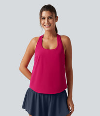 U Neck Built-in Bra Curved Hem Cool Touch Quick Dry Yoga Tank Top-UPF50+