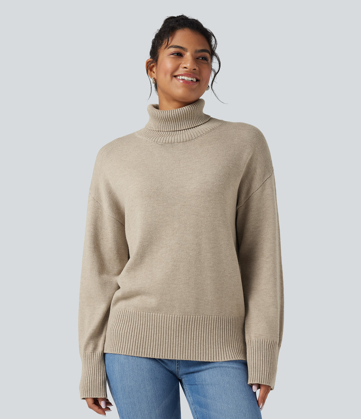 High Neck Long Sleeve Work Wool-Blend Sweater