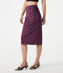 High Waisted Ruched Stretchy Satin-Like InstantCool Midi Casual Pencil Skirt