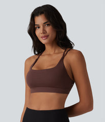 Ribbed Knit Low Support Square Neck Built-in Bra Yoga Sports Bra-UPF40+