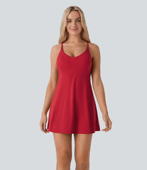 SoftlyZero™ Airy Racerback 2-in-1 Pocket InstantCool Flare Mini Dance Active Dress-Easy Peezy Edition