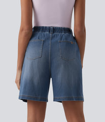 Halara Flex™ High Waisted Pleated Denim Casual Baggy Bermuda Shorts with Pockets