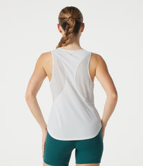 Round Neck Contrast Mesh Curved Hem Workout Tank Top