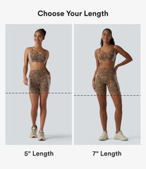 Halara UltraSculpt™ Leopard Print High Waisted Tummy Control Color Block Stripes Training Biker Shorts 7'' with Pockets