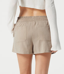 Low Rise Drawstring Casual Linen-Feel Shorts with Pockets