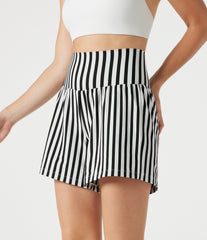 Ultra High-Waist Stripes 2-in-1 Yoga Baggy Shorts with Pockets
