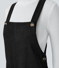 Pockets Straight Leg Corduroy Casual Overalls