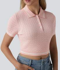 Polo Short Sleeve Cropped Casual Sweater